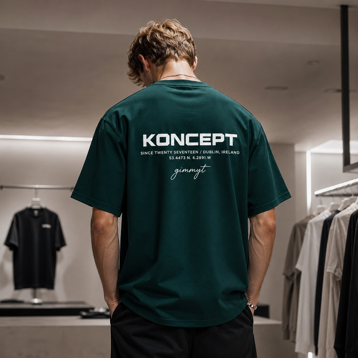تیشرت مردانه لش باکسی سبز سلطنتی پشت چاپ KONCEPT | تایپوگرافی
