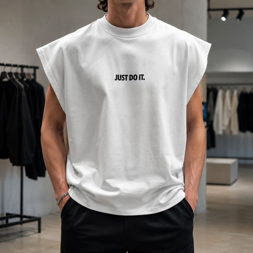 وست مردانه استریتاستایل با چاپ Just Do It | رنگ سفید | White Street-Style Sleeveless Top