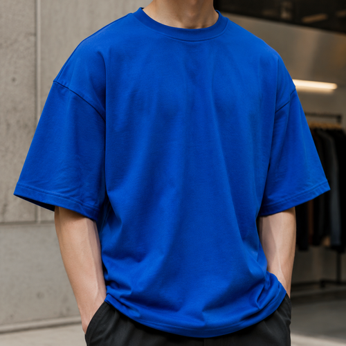 تیشرت بیسیک مردانه با تنخور باکسی (Oversized) | رنگ آبی کاربنی | Royal Blue Essential Oversized Tee