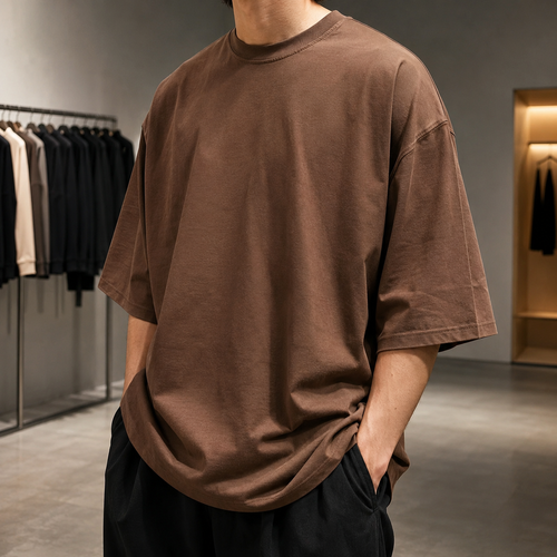 تیشرت مردانه باکسی (Oversize) قوارهدار | رنگ قهوهای کاکائویی | Cocoa Brown Oversized Tee