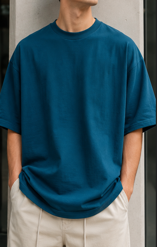 تی‌شرت بیسیک قواره‌دار (Oversized) | رنگ آبی پترولی (Teal) | Premium Teal Blue Oversized Essential Tee