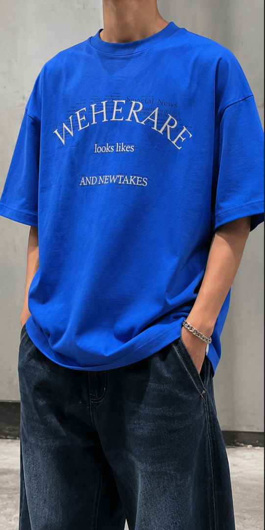 تی‌شرت لش باکسی با گرافیک ترند WEHERARE | رنگ آبی کاربنی | Royal Blue Boxy-Fit Urban Graphic Tee (WEHERARE Collection)