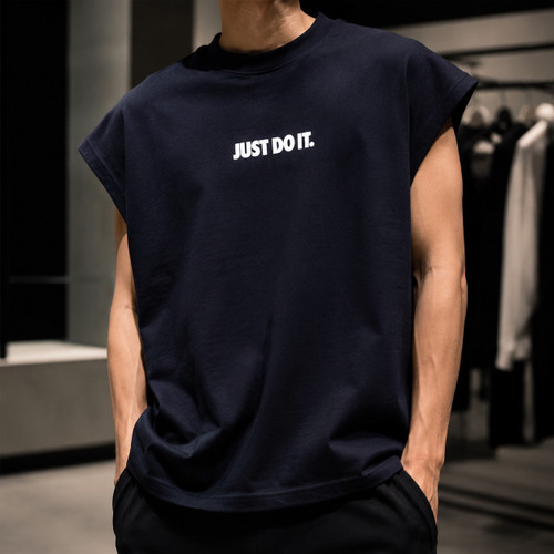 وست مردانه مدل کات-اسلیو (آستینحلقه) رنگ سرمهای Navy Blue Sleeveless Just Do It Tee