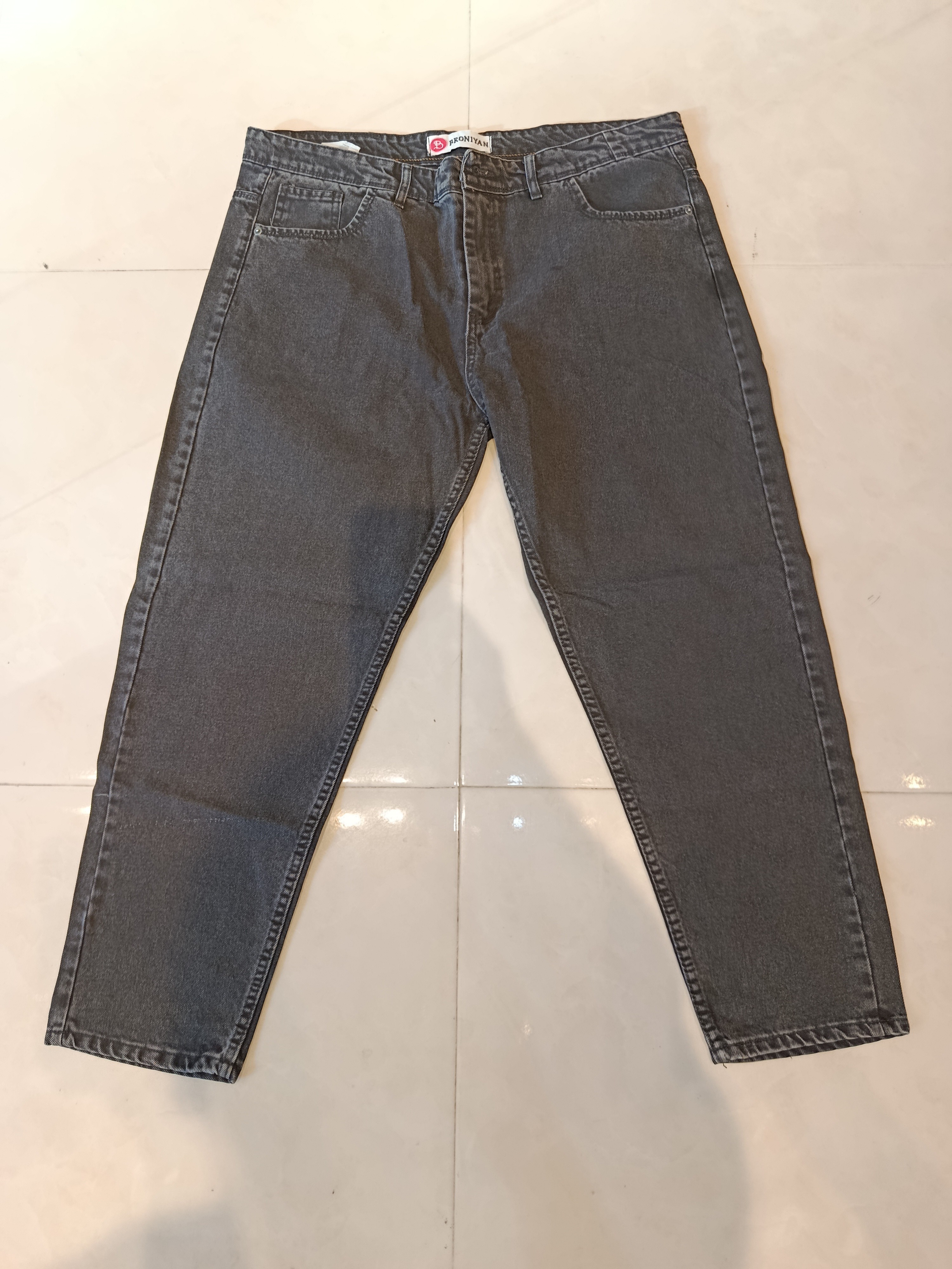 شلوار جین مردانه سایز بزرگ 52-58 مامفیت رنگ دودی تیره ساده Smoky Minimal Jeans Streetwear