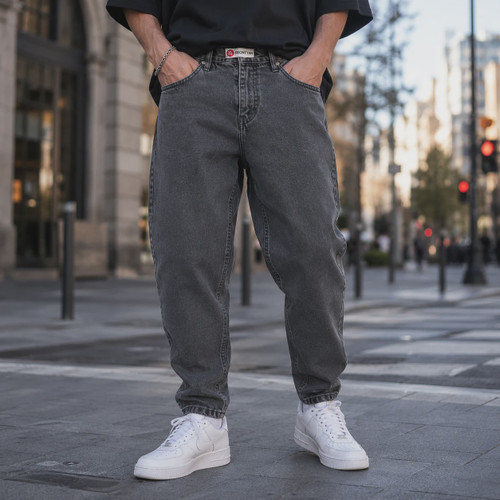 شلوار جین مردانه سایز بزرگ 52-58 مامفیت رنگ دودی تیره ساده Smoky Minimal Jeans Streetwear