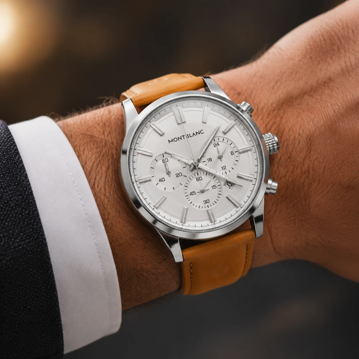 ساعت مچی مردانه مون‌بلان Montblanc مدل کرنوگراف تمام استیل بند عسلی