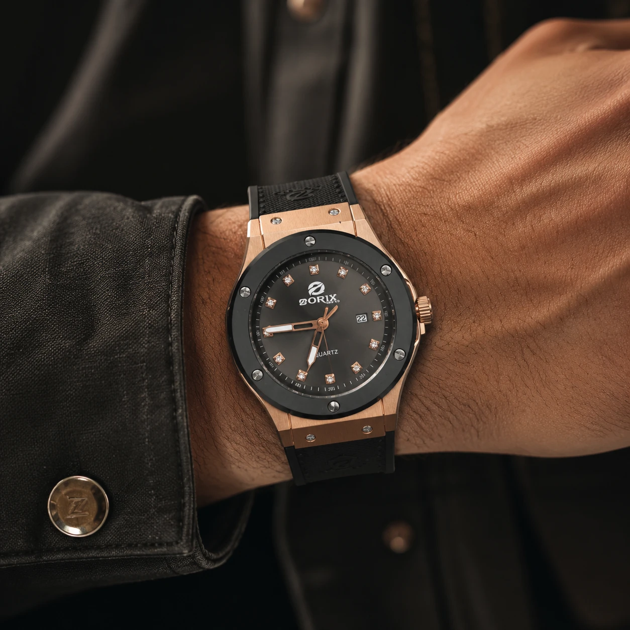 ساعت مچی مردانه DORIX WATCH کوارتز، طرح لوکس اسپرت رزگلد و مشکی