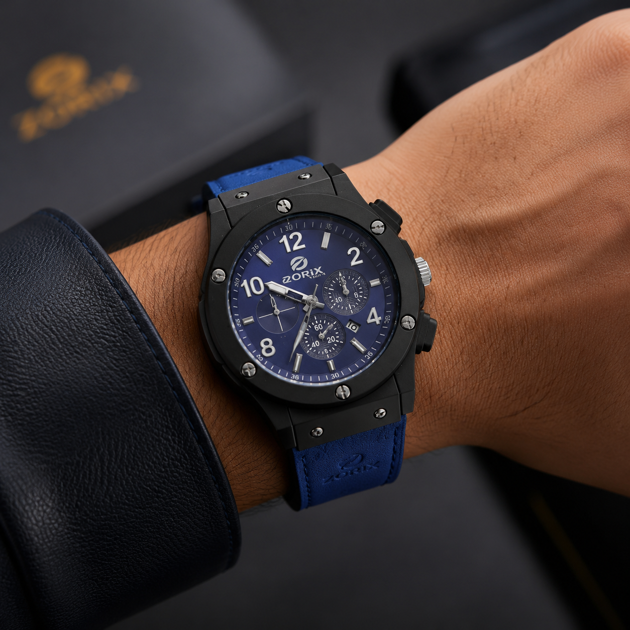 ساعت مچی مردانه DORIX WATCH کوارتز، طرح لوکس اسپرت رنگ مشکی ابی