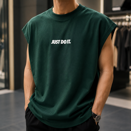 وست کژوال مردانه با چاپ Just Do It | رنگ طوسی سبز تیره | dark green Sleeveless Vest