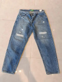 شلوار مام فیت مردانه مدل Zara Ripped Tapered رنگ Medium Blue