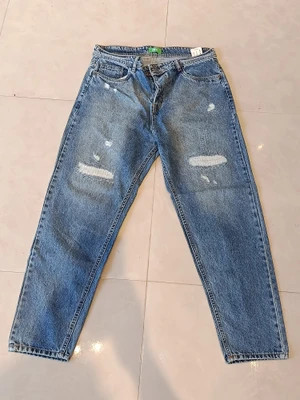 شلوار مام فیت مردانه مدل Zara Ripped Tapered رنگ Medium Blue