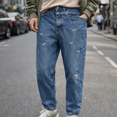 شلوار مام فیت مردانه مدل bleu force fashion رنگ ابی تیره سنگ شور