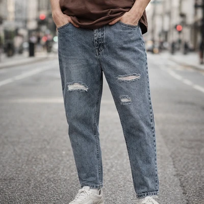 شلوار مام فیت مردانه مدل direco pants stile رنگ ابی سرمه ای زام فیکس دار