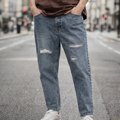 شلوار مام فیت مردانه مدل direco pants stile رنگ ابی سرمه ای زام فیکس دار
