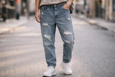 شلوار مام فیت مردانه مدل bleu streat fashion jean رنگ ابی اوشن زام فیکس دار
