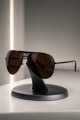 عینک آفتابی مردانه خلبانی مشکی با لنز قهوه‌ای مدل Black Lattice Aviator
