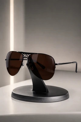 عینک آفتابی مردانه خلبانی مشکی با لنز قهوهای مدل Black Lattice Aviator