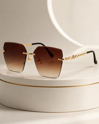 عینک زنانه بدون فریم پایین قهوه‌ای عسلی مدل Luxury Infinity Gold