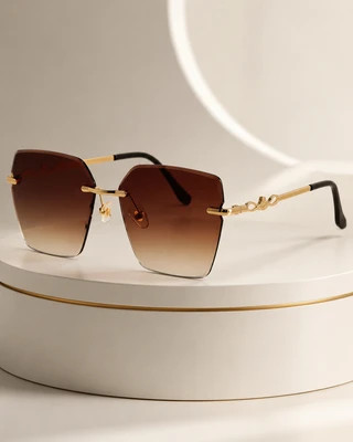 عینک زنانه بدون فریم پایین قهوهای عسلی مدل Luxury Infinity Gold