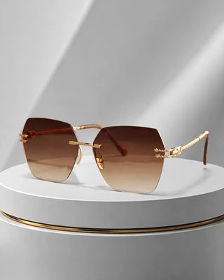 عینک زنانه فشن لنز طیفدار کاراملی دسته زنجیری | Warm Amber Eyewear