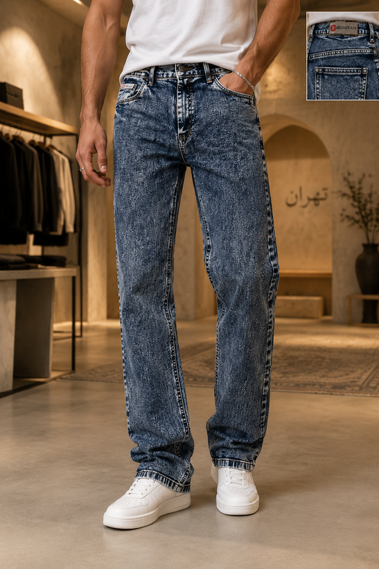شلوار جین مردانه راسته طوسی-آبی پنبه کش Men’s Cool Grey-Blue Straight Stretch Jeans