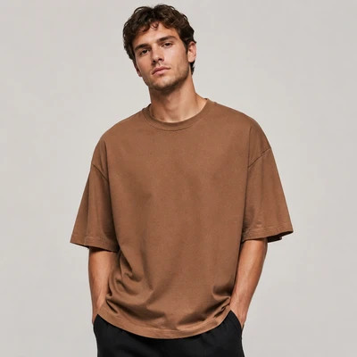 تیشرت مردانه باکسی قهوهای موکا Mocha Brown Oversized Tee – Plain Minimal