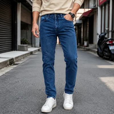 شلوار جین مردانه راسته آبی تیره Modern Straight Fit Denim Super Cotton