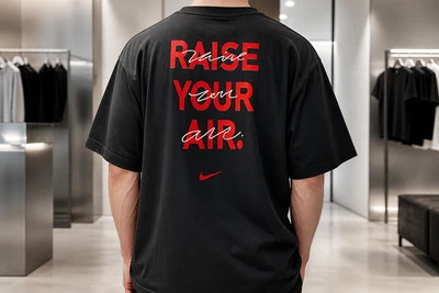 تیشرت مردانه مشکی مدل Raise Your Air اورسایز با چاپ پشت گرافیکی پشت