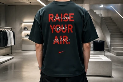 تیشرت مردانه سبز تیره مدل Raise Your Air اورسایز با چاپ پشت گرافیکی پشت