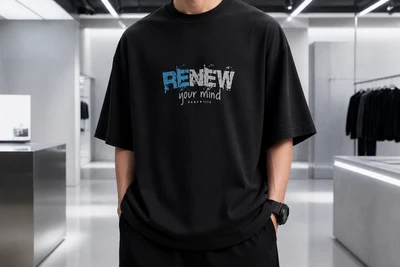 تیشرت خیابانی (Streetwear) طرح گرافیکی RENEW رنگ مشکی