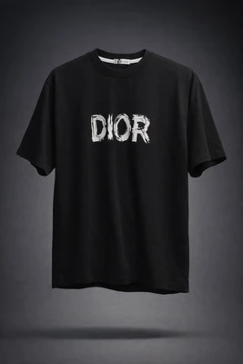 تی‌شرت مردانه DIOR طرح Distressed مشکی ذغالی پارچه دورس ماکان گرم بالا