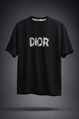 تیشرت مردانه DIOR طرح Distressed مشکی ذغالی پارچه دورس ماکان گرم بالا