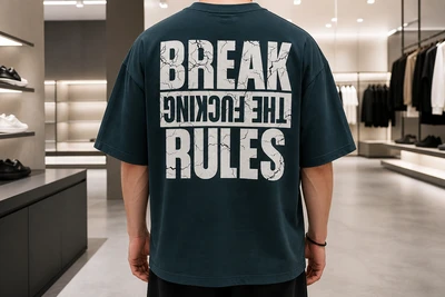 تیشرت مردانه سبز یشمی مدل Break The Rules اورسایز با چاپ پشت