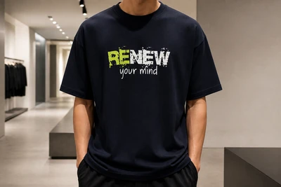 تیشرت خیابانی (Streetwear) طرح گرافیکی RENEW رنگی سرمه ای