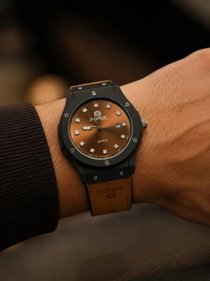 ساعت مچی مردانه DORIX WATCH کوارتز، طرح لوکس اسپرت رنگ قهوه ای رزگلد