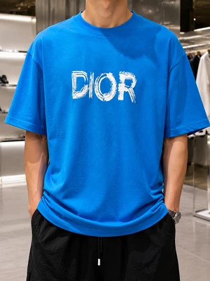 تیشرت مردانه DIOR طرح Distressed – آبی رویال فوق لاکچری گرم بالا دورس ماکان