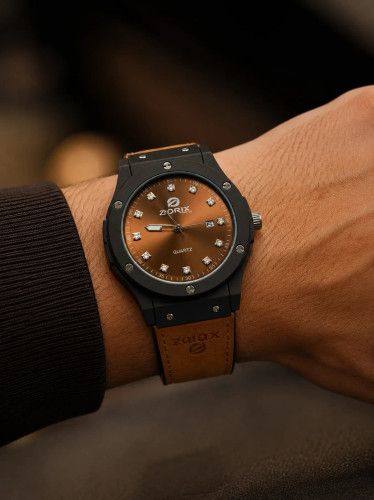 ساعت مچی مردانه DORIX WATCH کوارتز، طرح لوکس اسپرت رنگ قهوه ای رزگلد