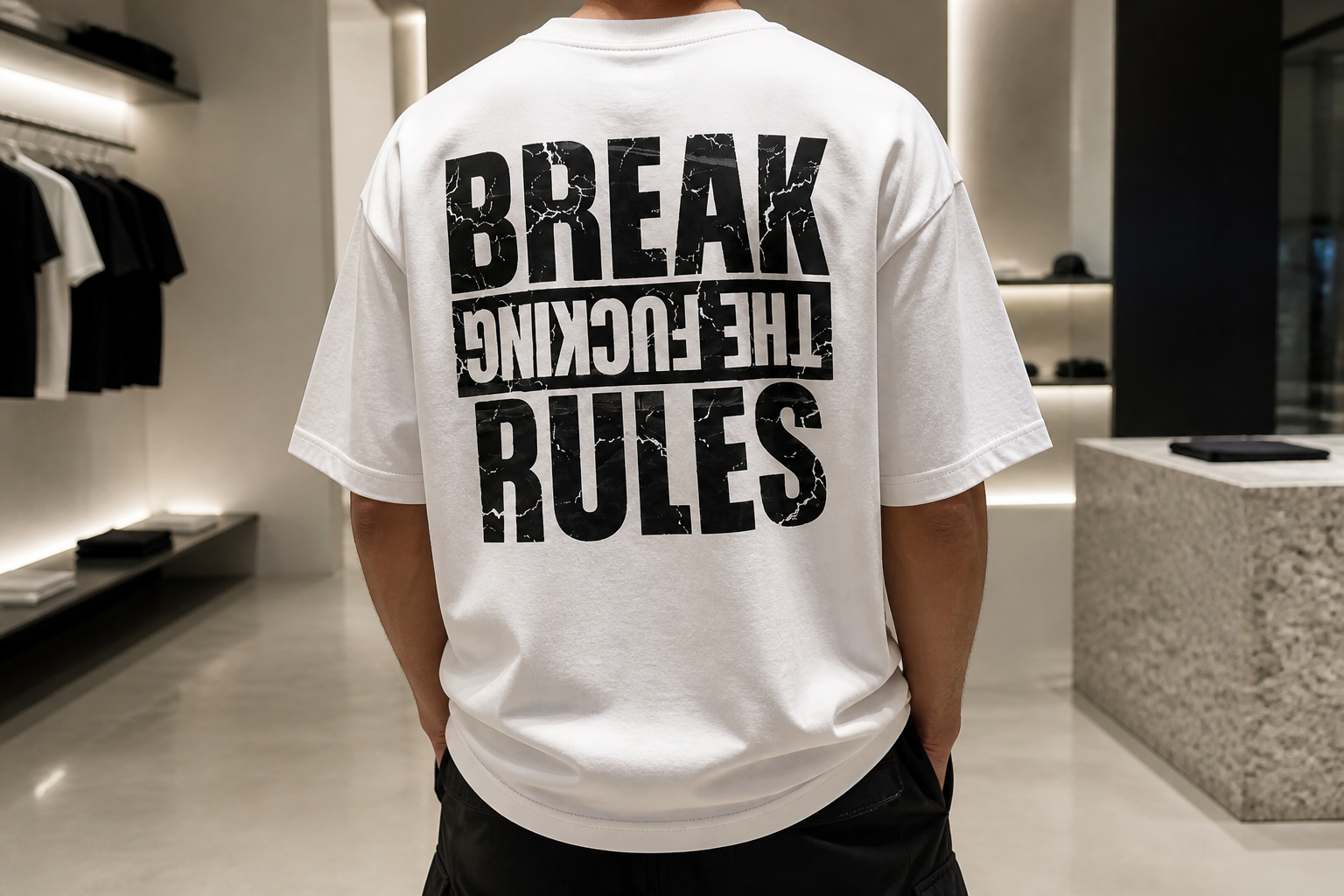 تیشرت مردانه سفید مدل Break The Rules اورسایز با چاپ پشت