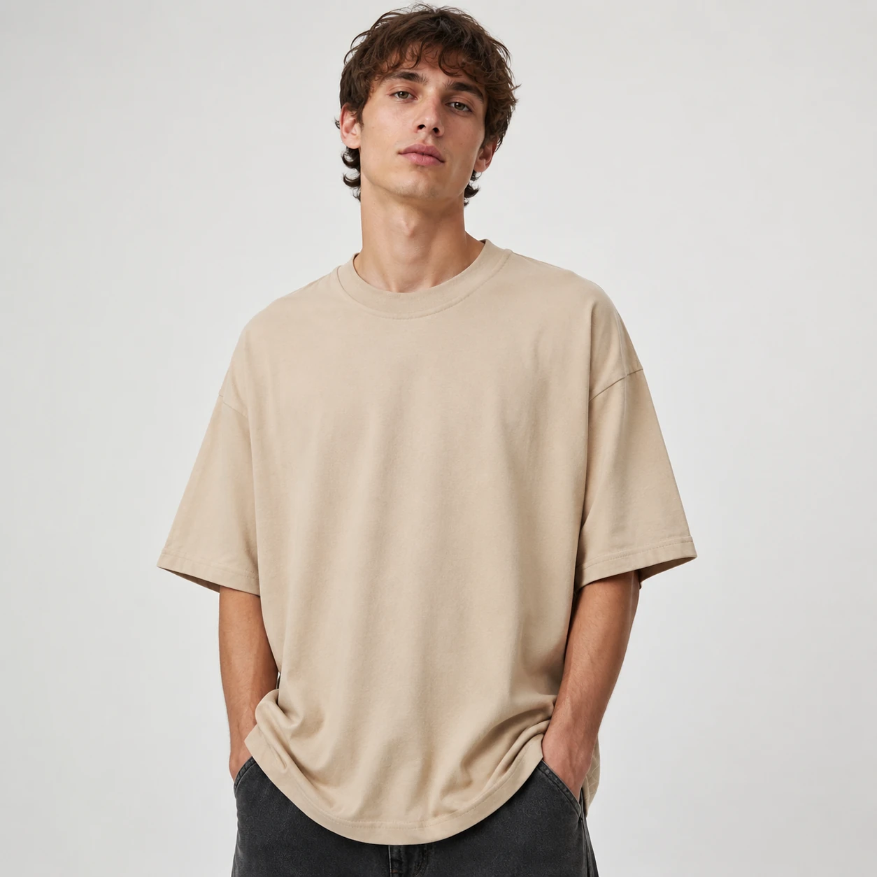 تیشرت خاکی مینیمال مردانه Minimal Sand Beige Boxy Tee