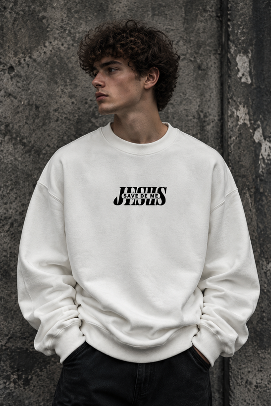 دورس پاییزه مردانه سه نخ پنبه گرم بالا گرافیکی رنگ سفید شیری SAVEDE ME | Cotton Sweatshirt