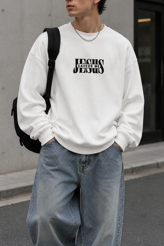 دورس پاییزه مردانه سه نخ پنبه گرم بالا گرافیکی رنگ سفید شیری SAVEDE ME | Cotton Sweatshirt