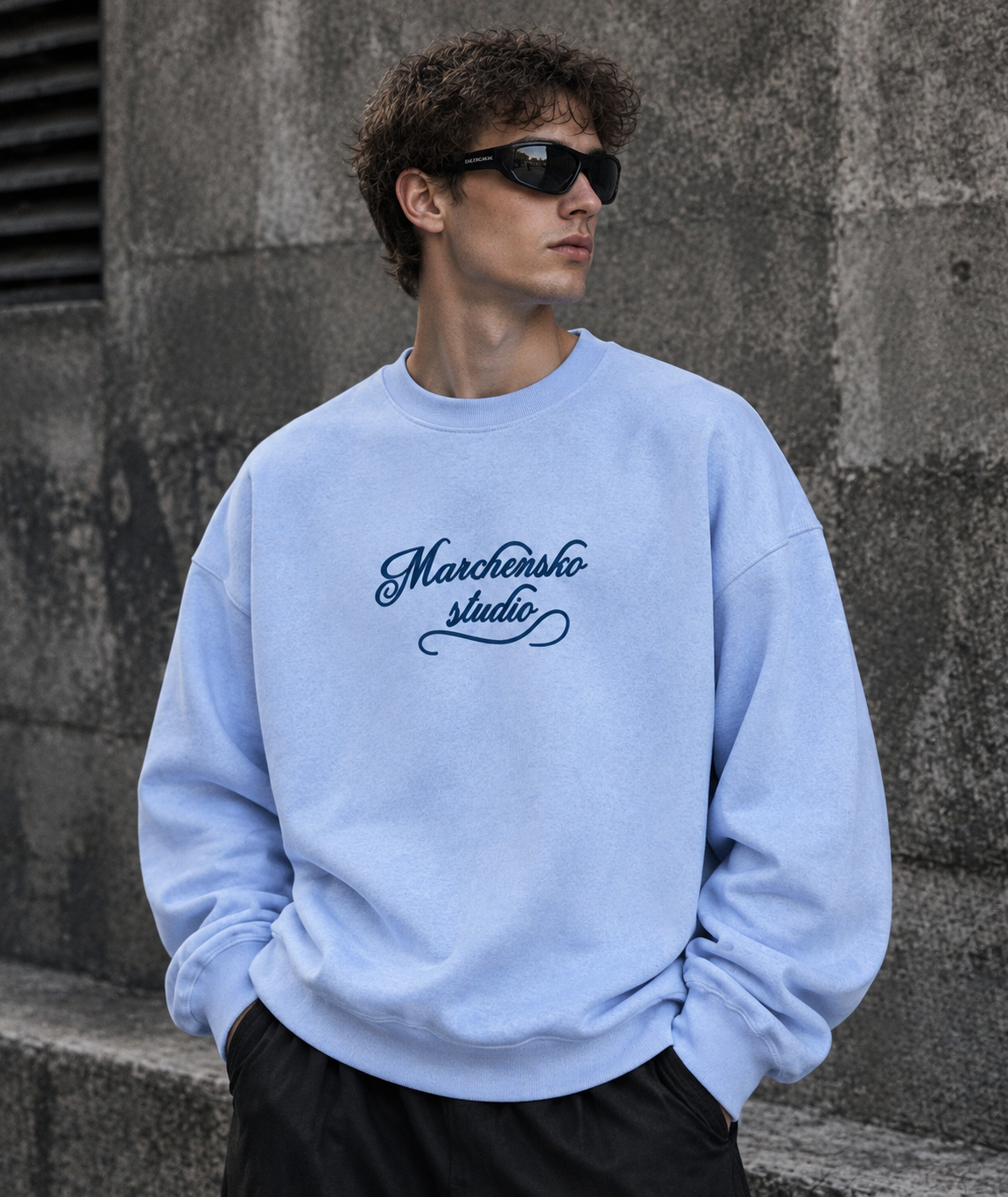 دورس پاییزه مردانه سه نخ پنبه گرم بالا رنگ ابی پاستیلی | Minimal Cotton Sweatshirt