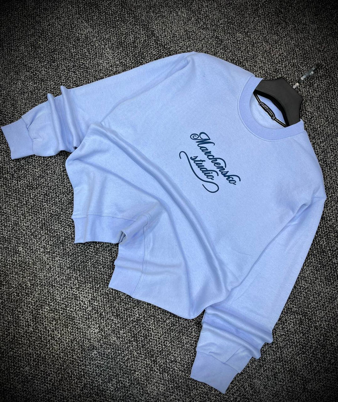 دورس پاییزه مردانه سه نخ پنبه گرم بالا رنگ ابی پاستیلی | Minimal Cotton Sweatshirt