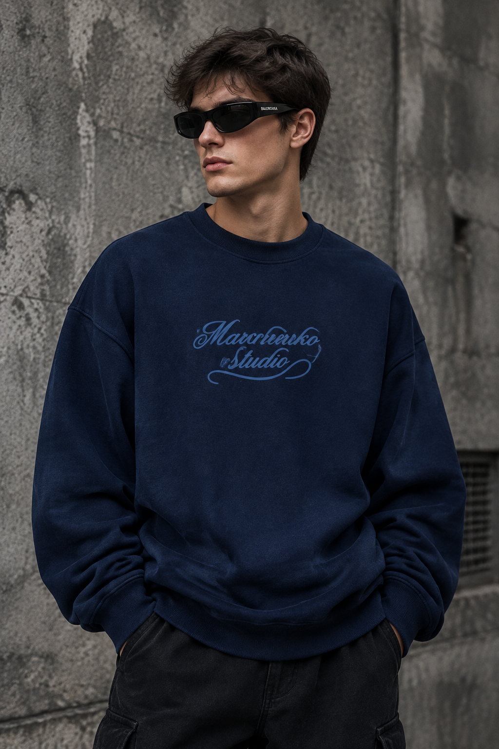 دورس پاییزه مردانه سه نخ پنبه گرم بالا رنگ سرمه ای | Minimal Cotton Sweatshirt