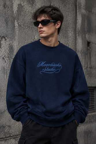 دورس پاییزه مردانه سه نخ پنبه گرم بالا رنگ سرمه ای | Minimal Cotton Sweatshirt