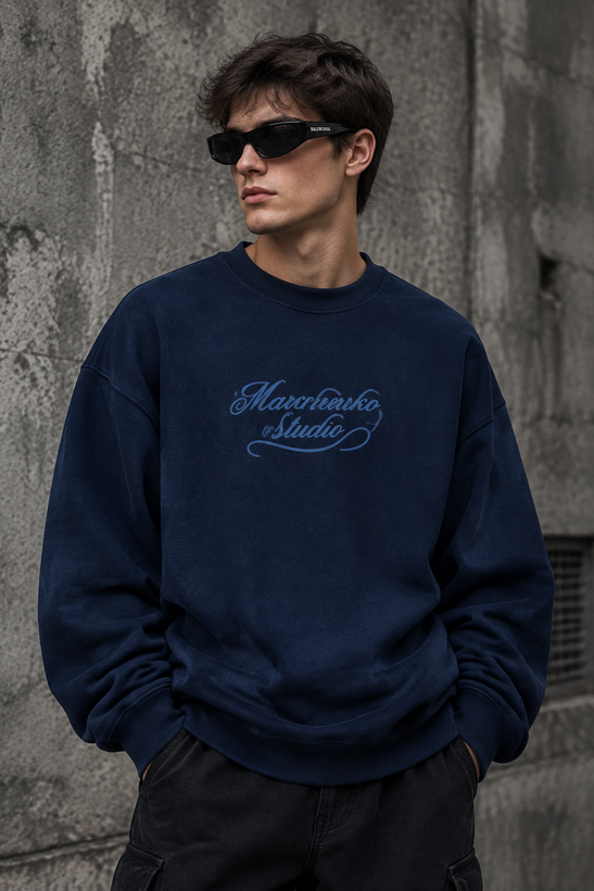 دورس پاییزه مردانه سه نخ پنبه گرم بالا رنگ سرمه ای | Minimal Cotton Sweatshirt