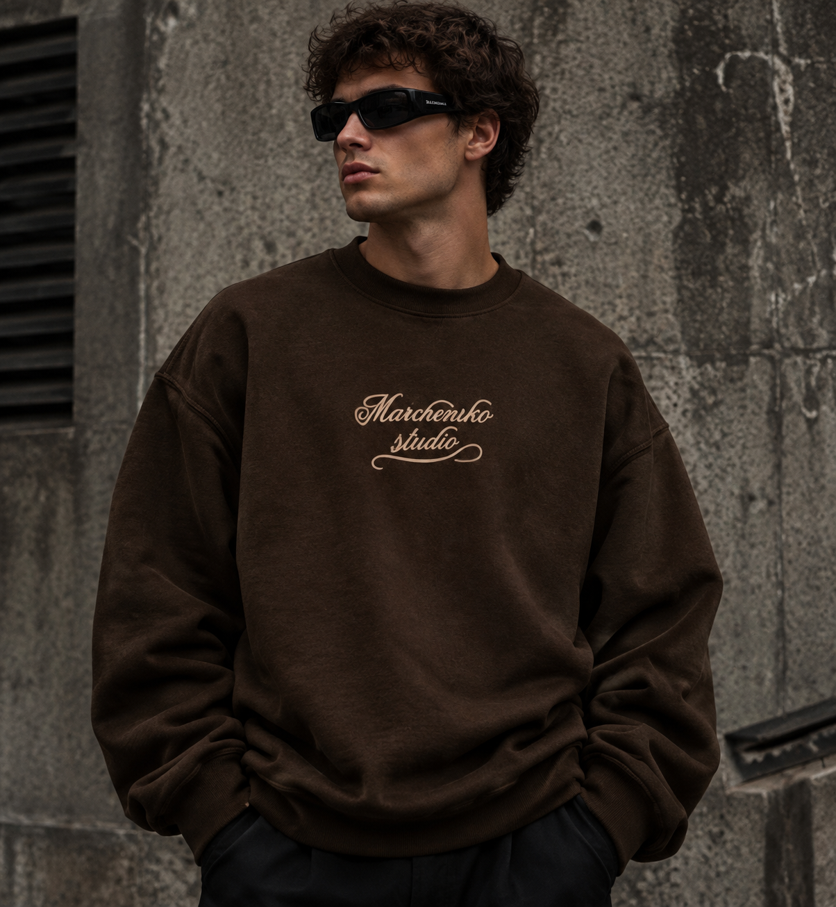 دورس پاییزه مردانه سه نخ پنبه گرم بالا رنگ قهوه ای موکا | Minimal Cotton Sweatshirt