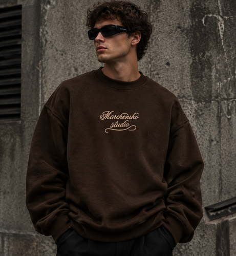 دورس پاییزه مردانه سه نخ پنبه گرم بالا رنگ قهوه ای موکا | Minimal Cotton Sweatshirt