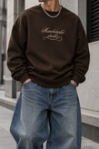 دورس پاییزه مردانه سه نخ پنبه گرم بالا رنگ قهوه ای موکا | Minimal Cotton Sweatshirt
