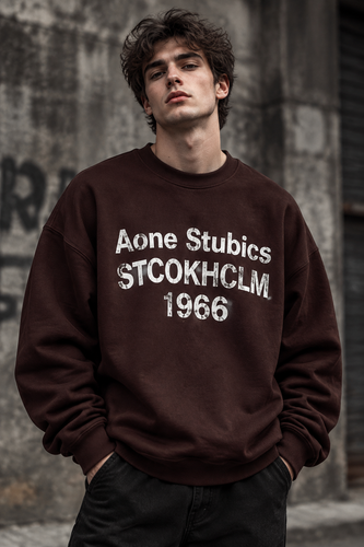 دورس گرم بالا مردانه پنبه سه نخ رنگ قهوه ای موکا تایپوگرافی 1966 | Navy Oversized Sweatshirt